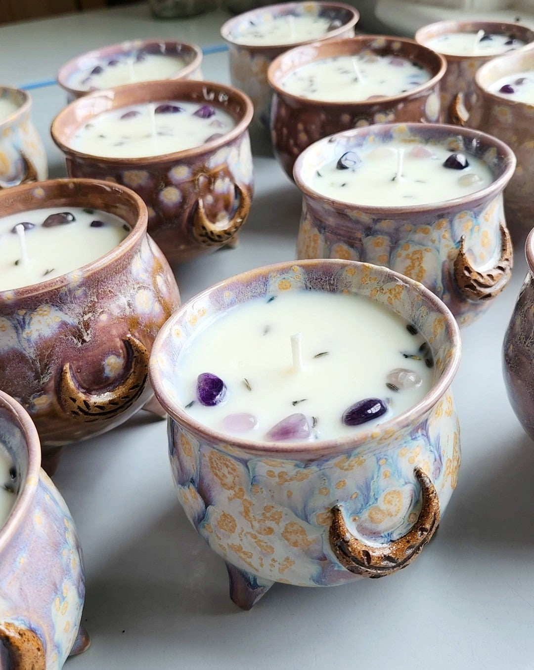 Lavender Moon Ceramic Cauldron Candle