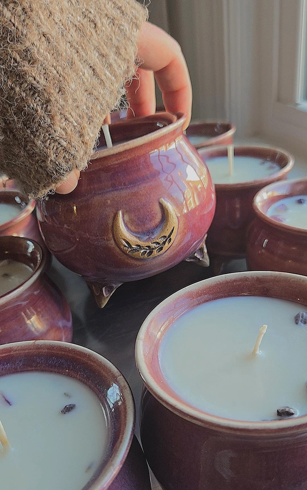 Lavender Moon Ceramic Cauldron Candle