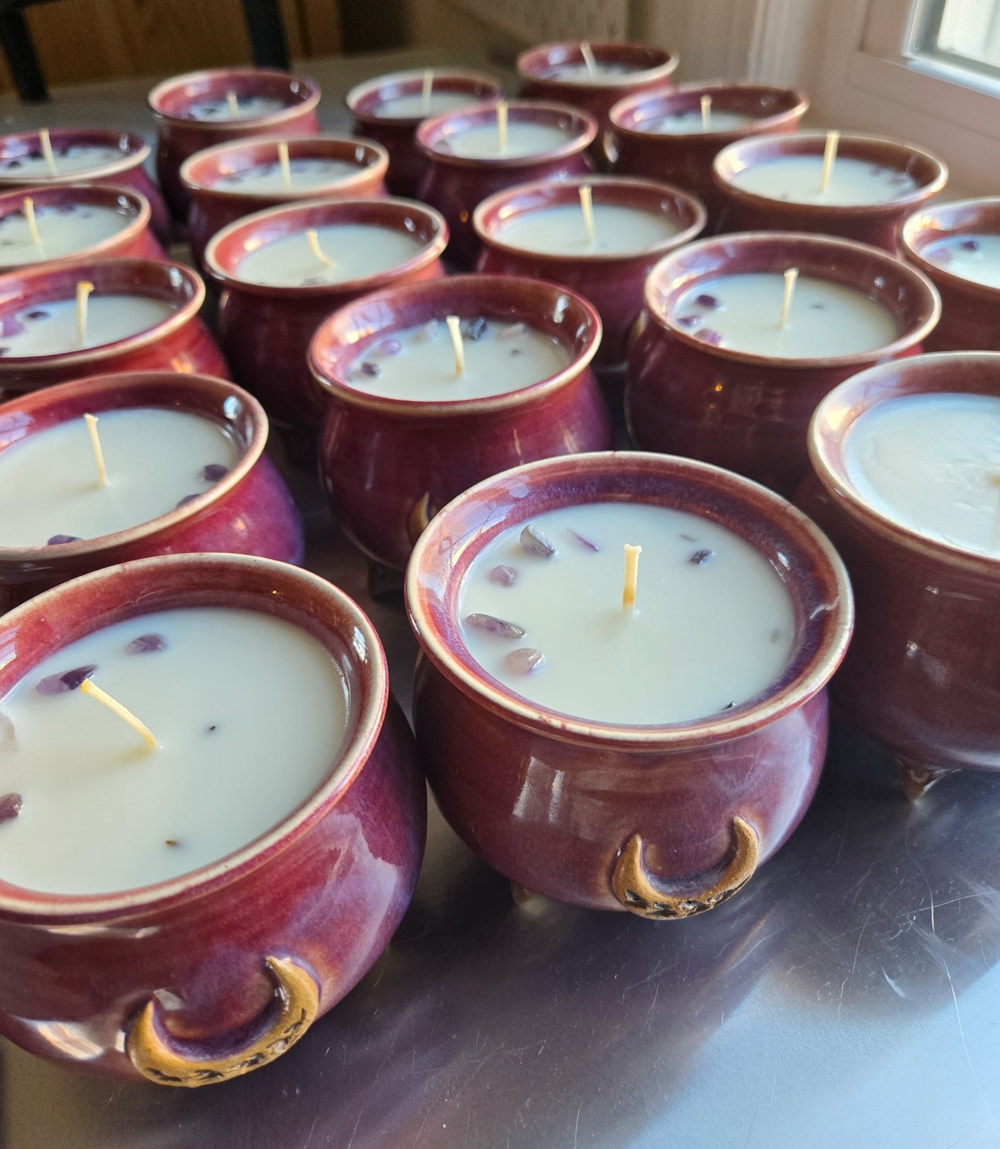 Lavender Moon Ceramic Cauldron Candle