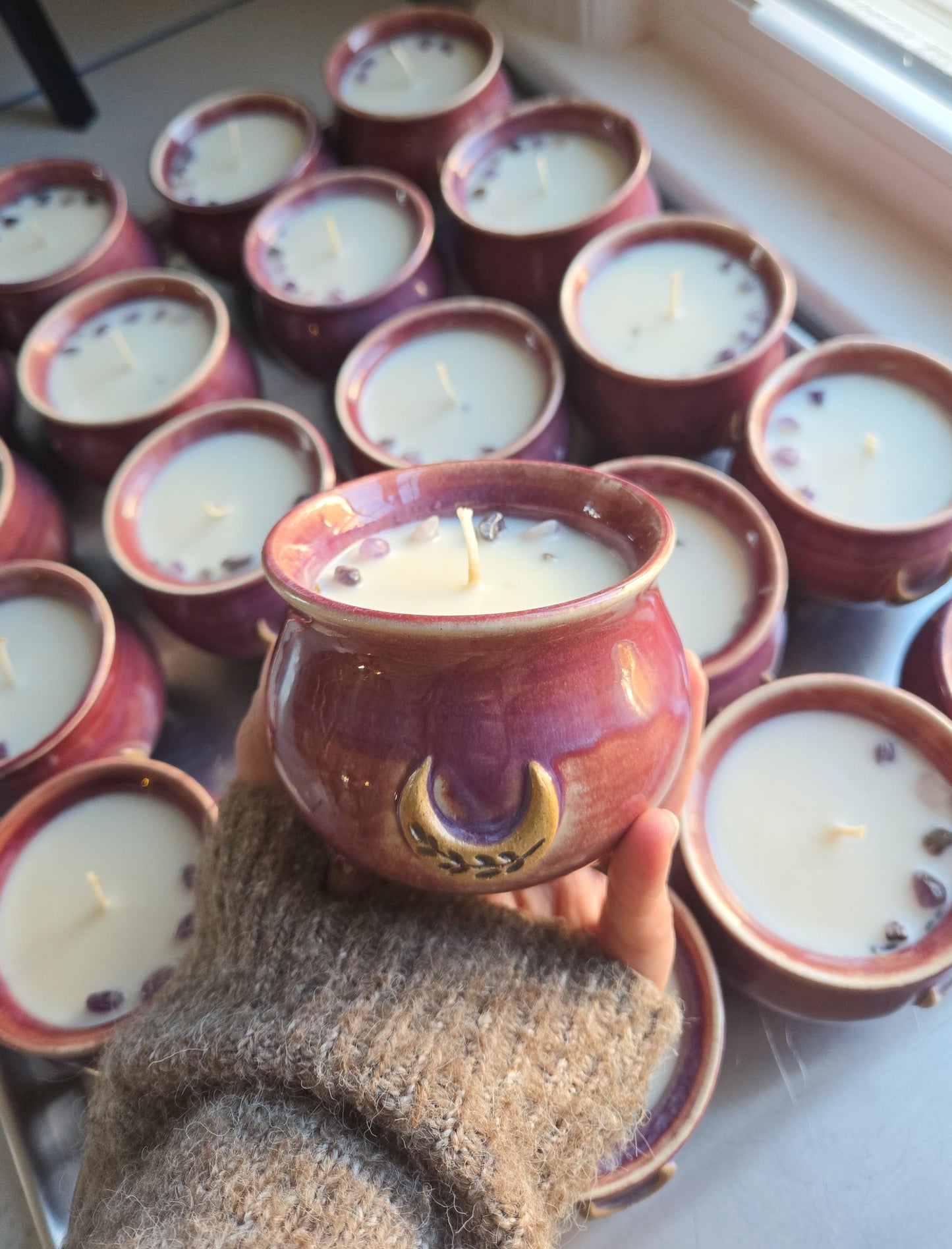 Lavender Moon Ceramic Cauldron Candle