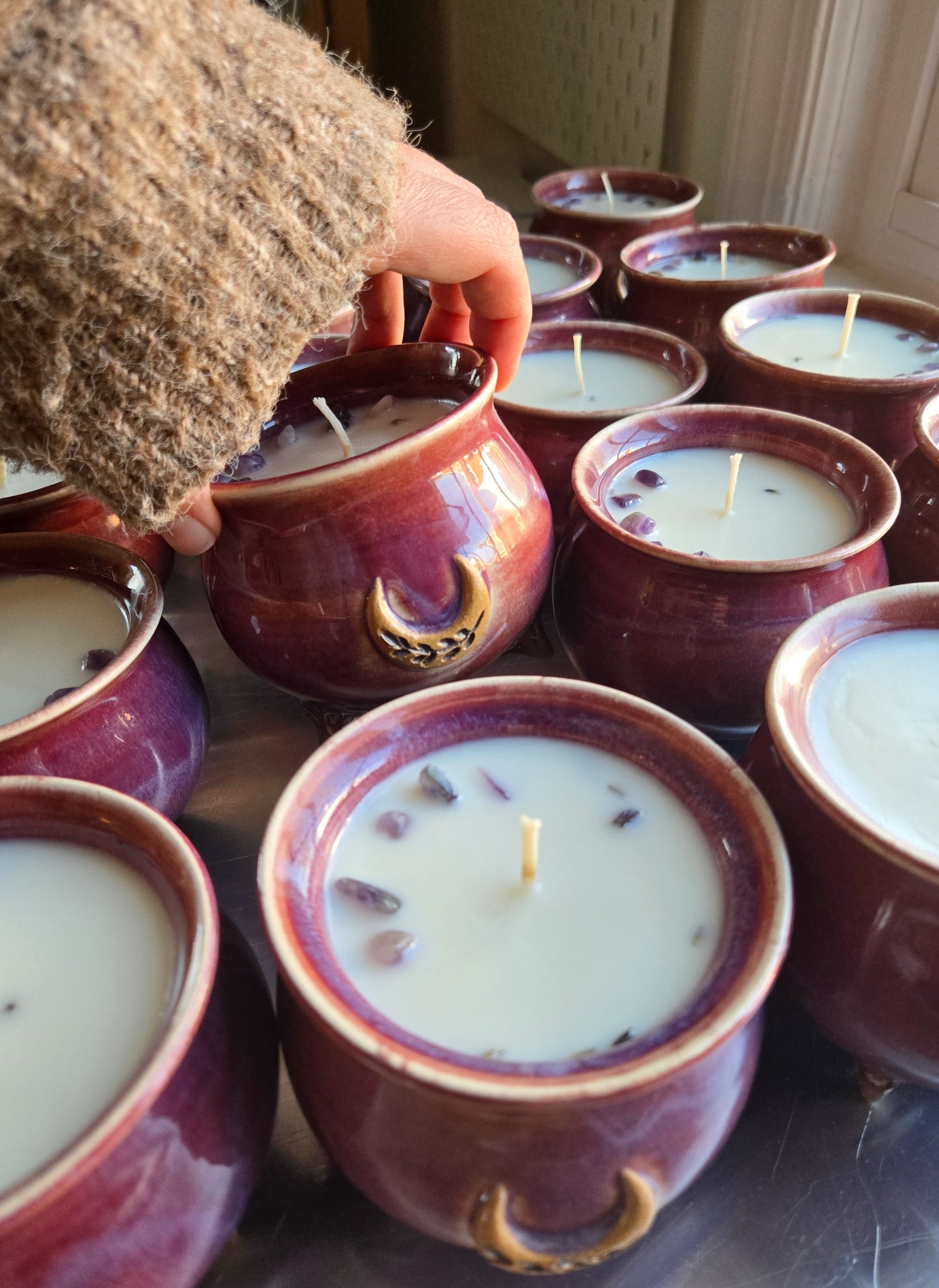 Lavender Moon Ceramic Cauldron Candle