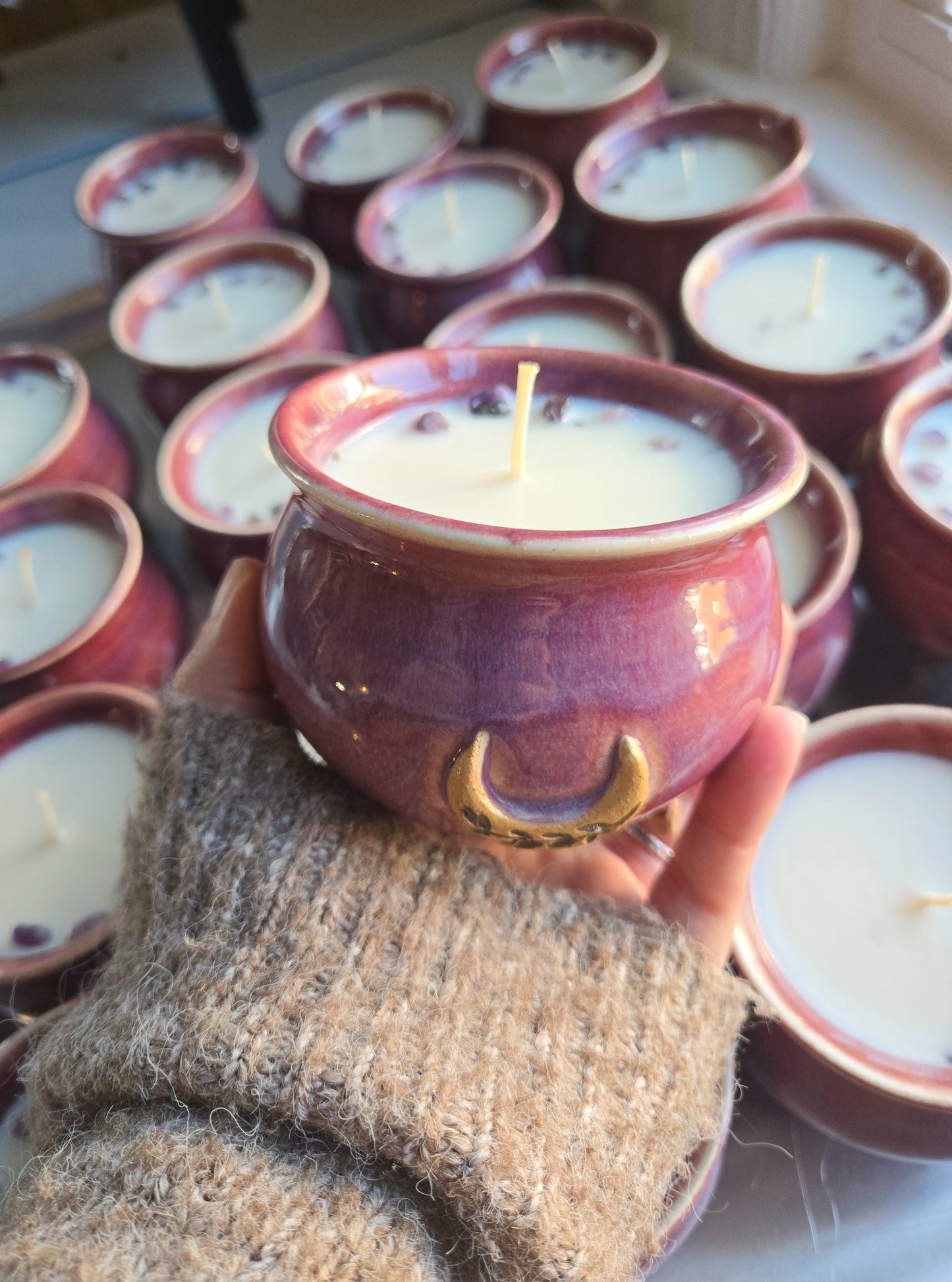Lavender Moon Ceramic Cauldron Candle