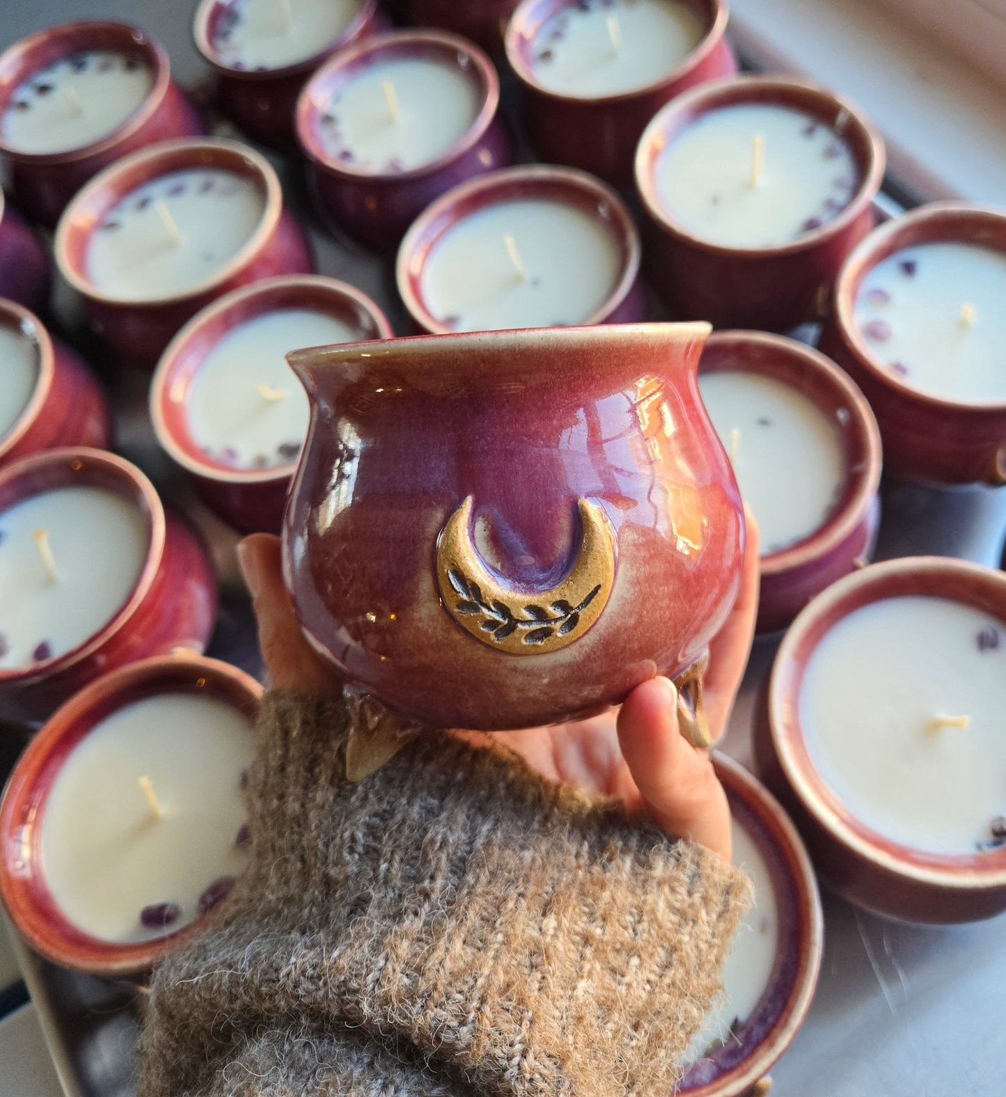 Lavender Moon Ceramic Cauldron Candle