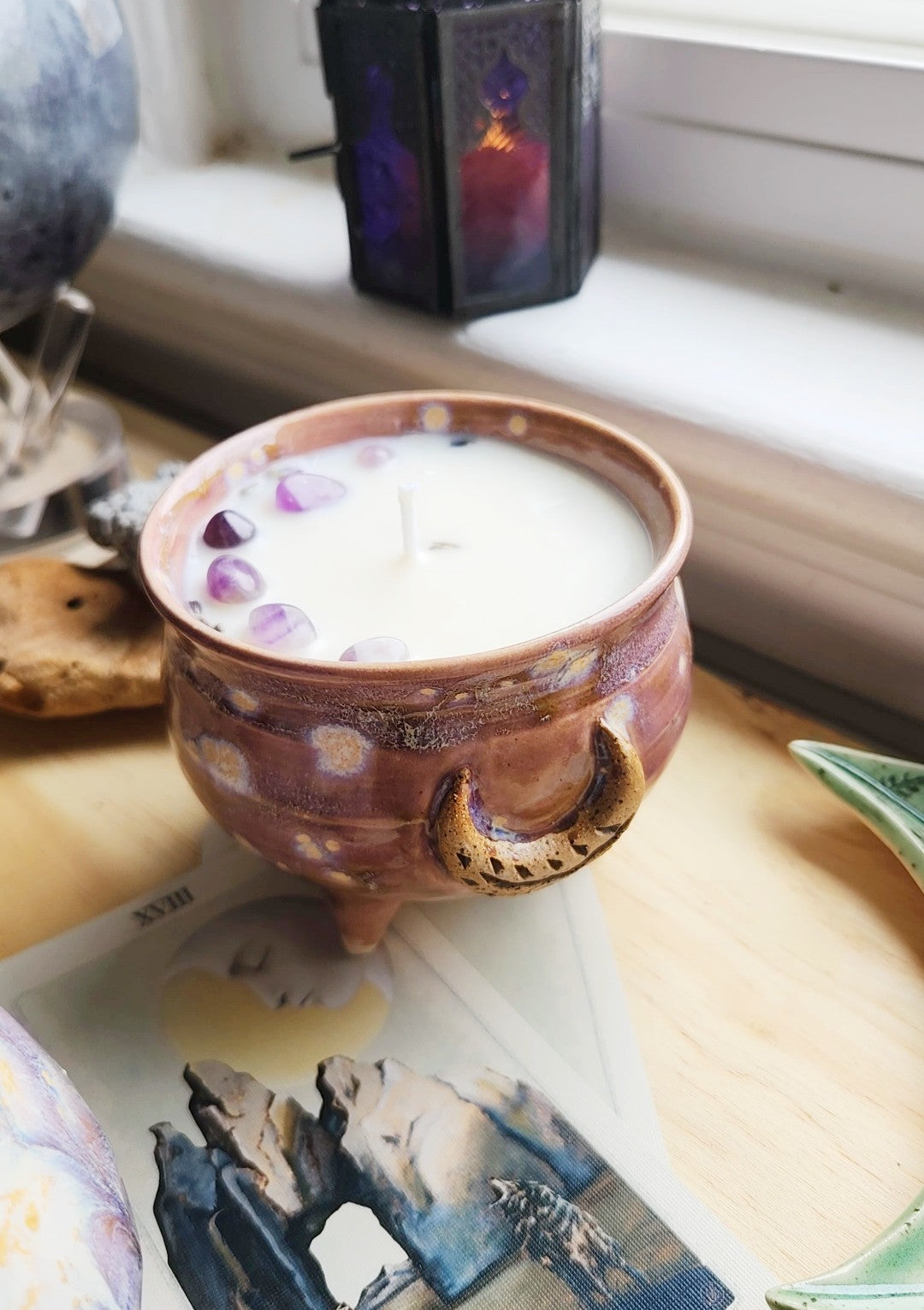 Lavender Moon Ceramic Cauldron Candle