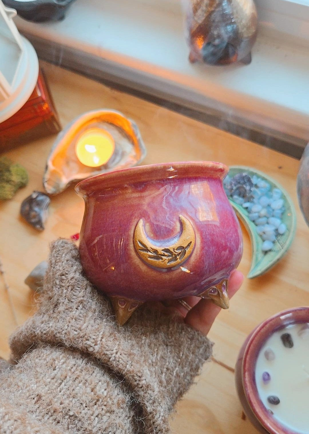 Lavender Moon Ceramic Cauldron Candle