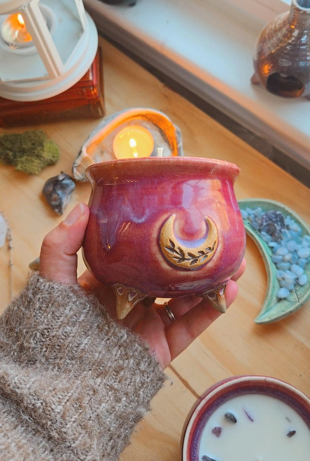 Lavender Moon Ceramic Cauldron Candle